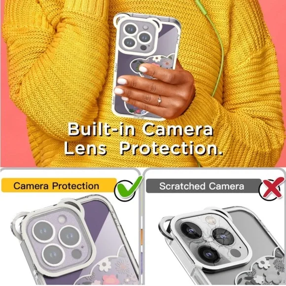 NEW🔥A1Case iPhone 14 Pro Protective Trendy Bear/Floral Clear With Wrist Strap - Picture 5 of 9